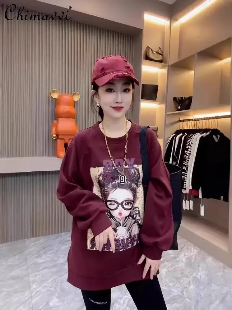 2024 New European American Autumn Loose Tide Brand Letter Printing Crew Neck Sweater For Women