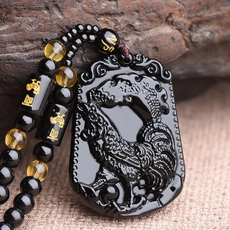

Obsidian Zodiac Pendant, Natal Year, Men's and Women's Necklaces, Ethnic Simple Jewelry
