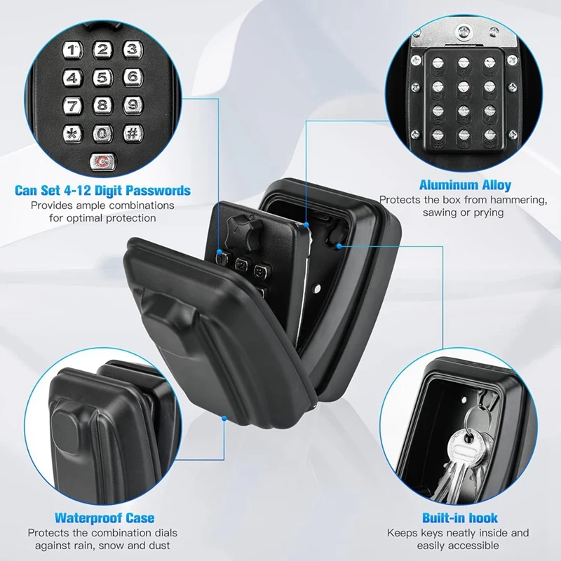 야외용 키 잠금 상자, 12 위치 조합 키 보관함, 내후성 커버, 집 차고용