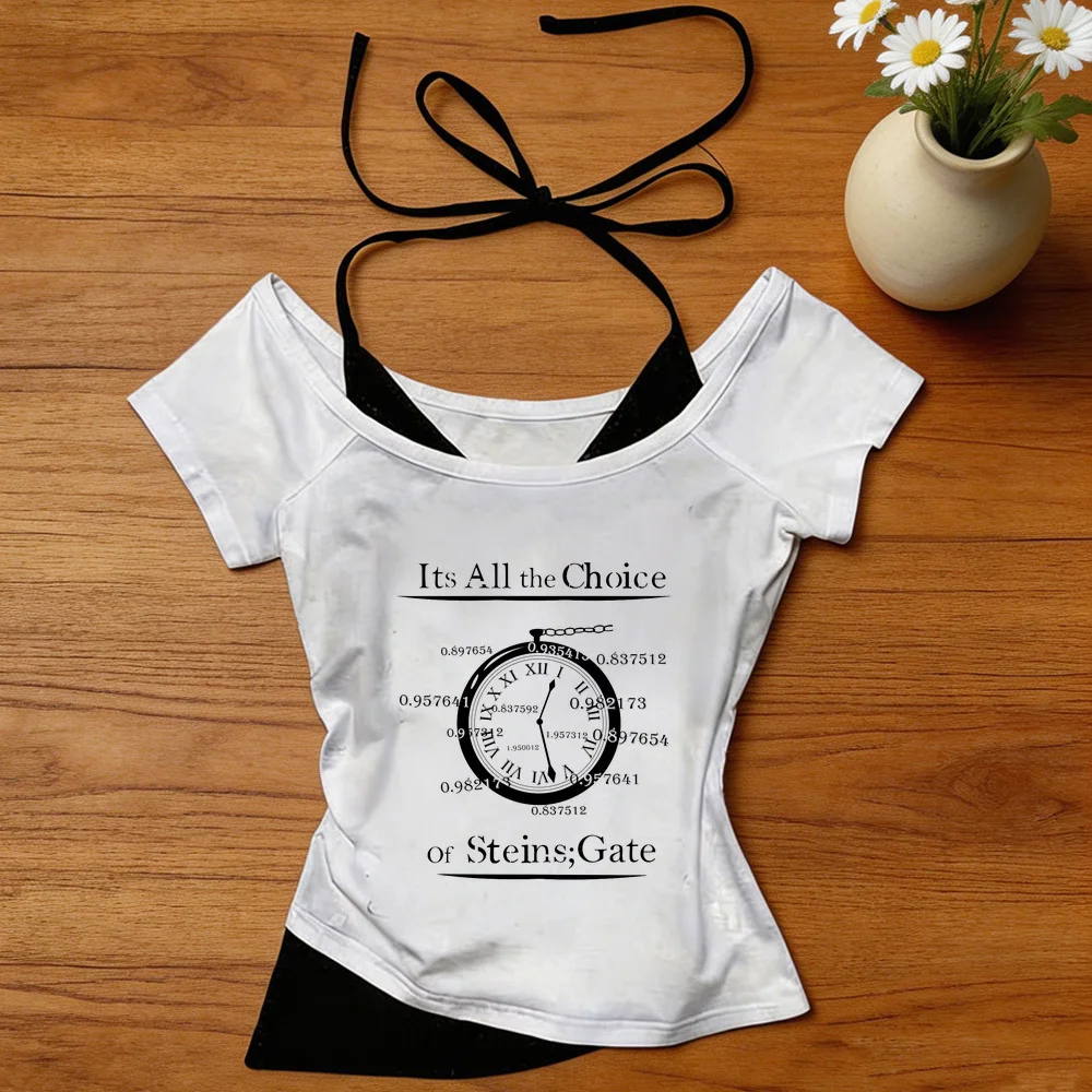 Steins Gate cropped top ladies alternative  funny jojifuku t-shirt y2k streetwear grunge manga anime