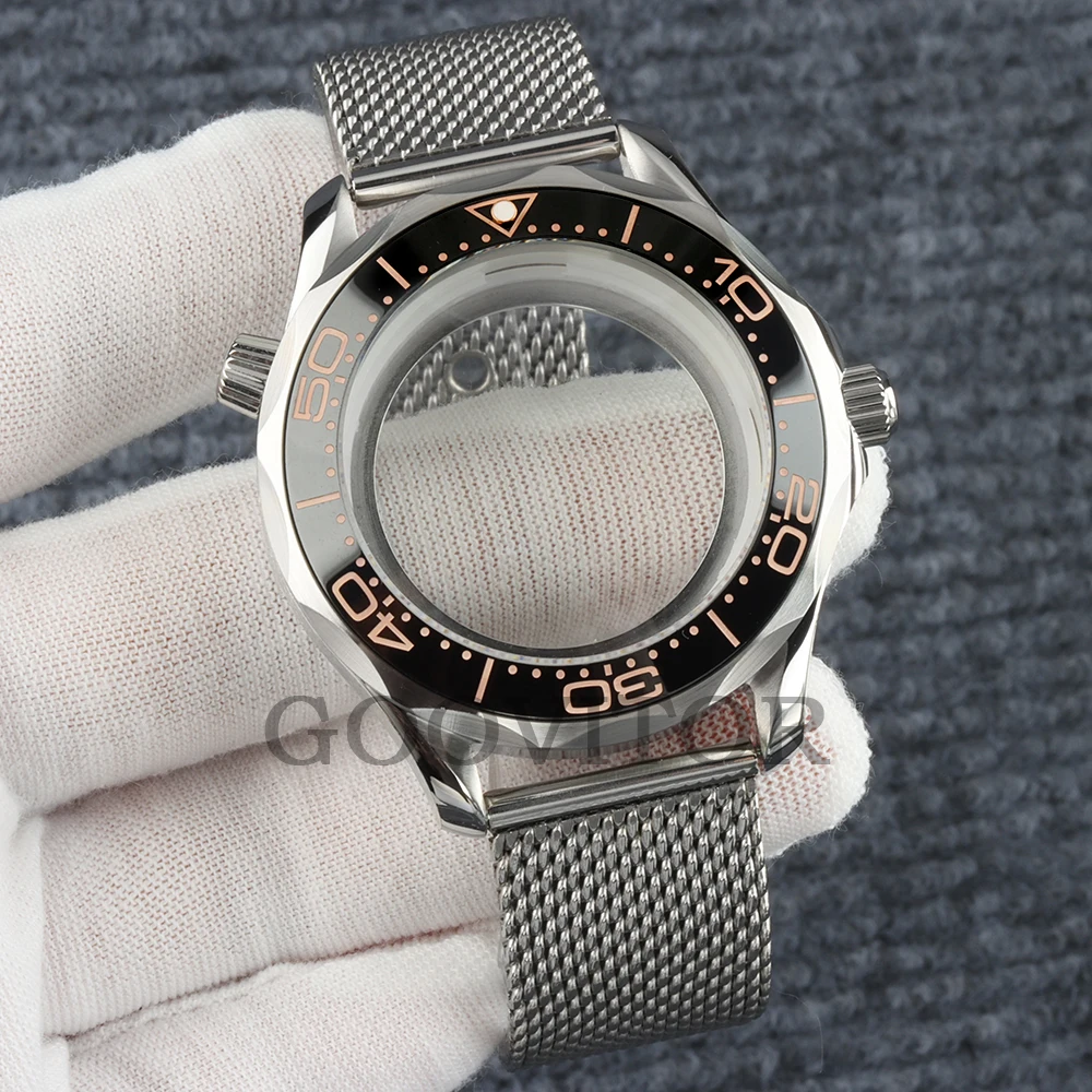 41mm NH35 Uhrengehäuse mit Mesh-Armband, wasserdicht, für NH35 NH36 Uhrwerk, 31mm Zifferblatt, Edelstahl Seamaster 300 Uhrengehäuse – Detail 8