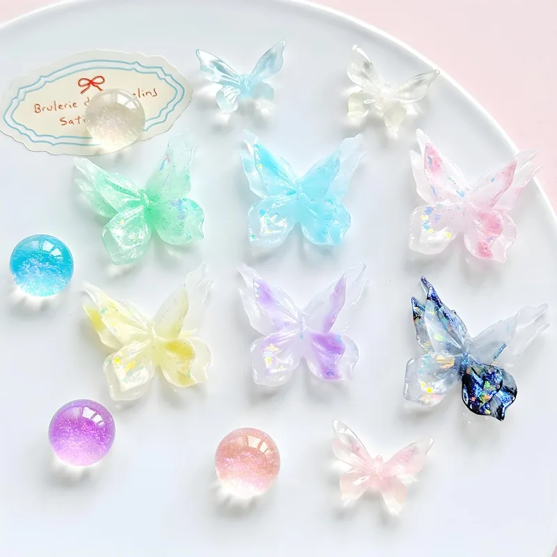 Summer Hole Shoe Charms DIY Crystal Rhinestone Translucent Iridescent Chrome Butterfly Decoration Accessories for Clogs Sandals