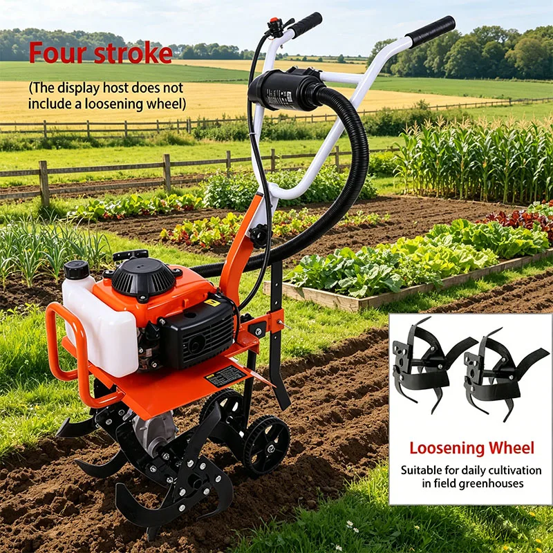 Multi-function Micro Tiller 2 Stroke 4 Stroke Handheld Farm Cultivator Gas Power Garden Agricultural Tilling Loosening Tool