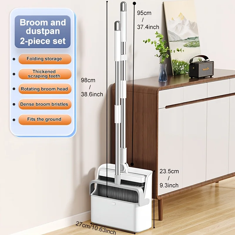 مجموعة مكنسة Joybos ذاتية التنظيف ومجارف من الفولاذ المقاوم للصدأ مقاومة للشعر للأرضيات الصلبة مكنسة منزلية فعالة لتنظيف الزوايا