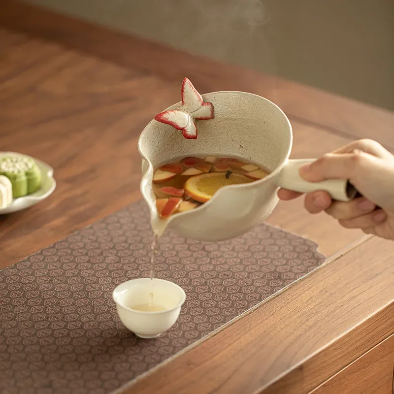 Japanese Style White Mud Charcoal Stove Set Coarse Pottery Side Handle Pot Outdoor Tea Boiler Windproof Carbon Heater for