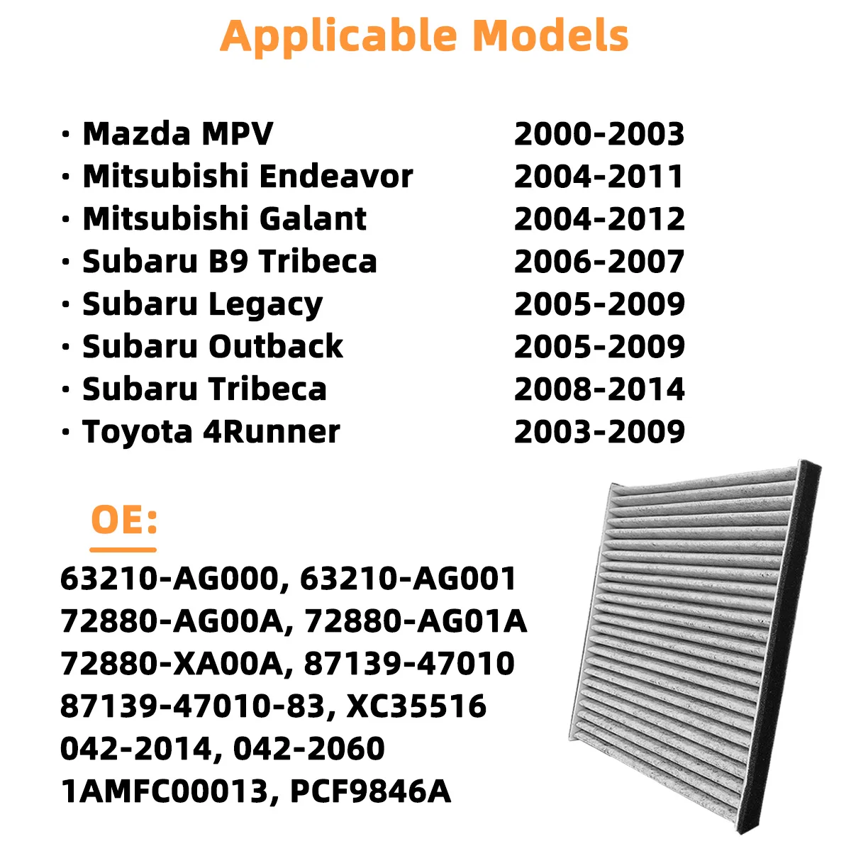 Aktivkohle-Innenraumluftfilter-Zubehör CF9846A Passend für Mazda MPV Mitsubishi Endeavor Subaru B9 Tribeca Toyota 4Runner – Detail 7