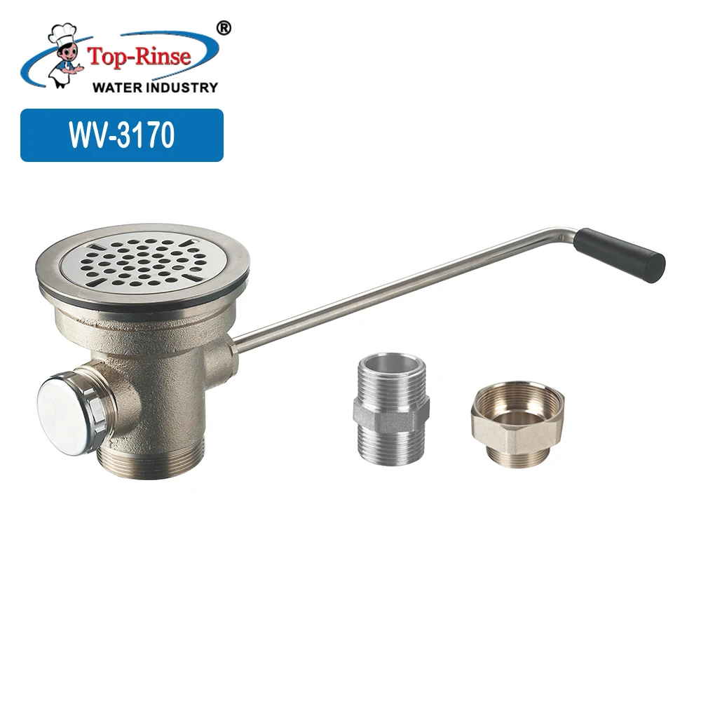 

Hot Sell WV-3170 Twist Lever Waste Drain Overflow Outlet Brass Kitchen Sink Drain Valve For Commercial Kitchen