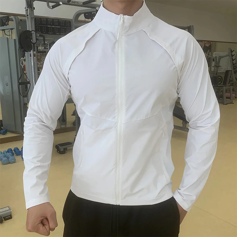 Jaqueta esportiva masculina com zíper de gola alta, moletom de manga comprida, secagem rápida, corrida, treinamento, roupas esportivas, roupas de ginástica masculinas