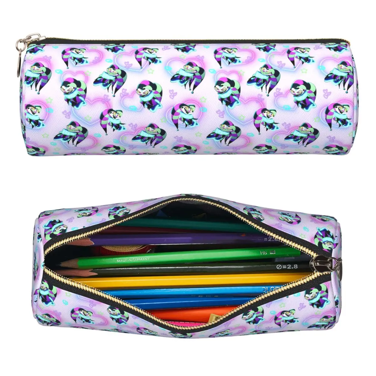Fizzarolli Fizz Neon Hearts And Stars Helluva Boss, estuches para lápices, soporte para bolígrafos, caja cilíndrica para bolígrafos, bolsa para lápices, regalos para niños y niñas