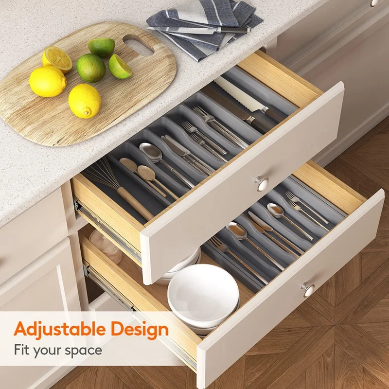 

Cutlery Drawer Organiser Expandable Utensil Tray For Kitchen, Adjustable Silverware And Flatware Holder Durable