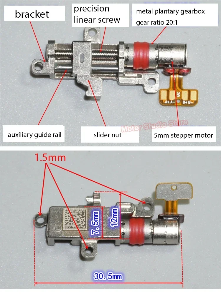 Mały 5mm precyzyjny przekładnia redukcyjna silnik krokowy metalowa śruba liniowa nakrętka suwakowa siłownik podnoszenia aparatu telefonicznego