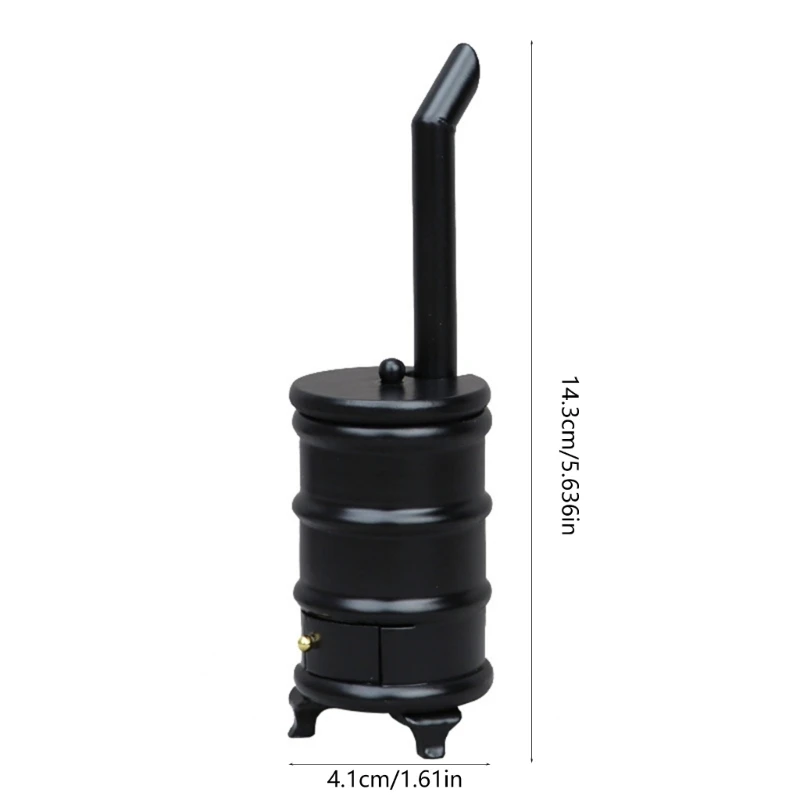 Zwart miniatuur houtkachel model meubilair met afneembaar deksel en realistisch ontwerp 1/12 schaal poppenhuis scène accessoire