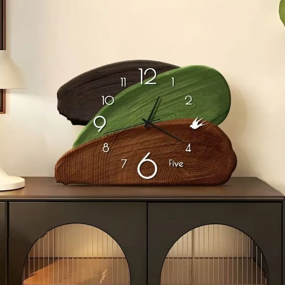 Vintage Art Style Silent Clock Silent Tri Color Splicing Mid Century Desk Decoration Clock Desktop Clocks Ornament Room Decor