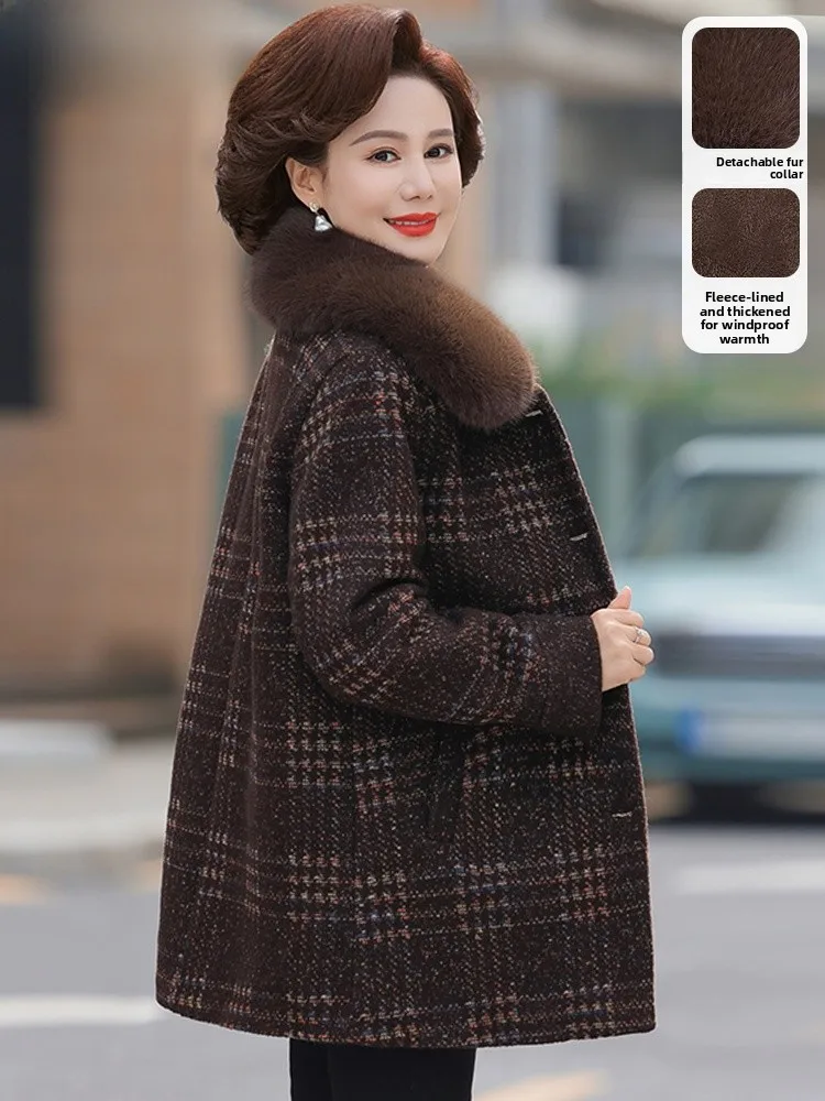 

Winter Faion Thiened Fur Coat Women's Coat Mommy Sle Mid-Length Single-Breasted Knitwear for ly Ladies