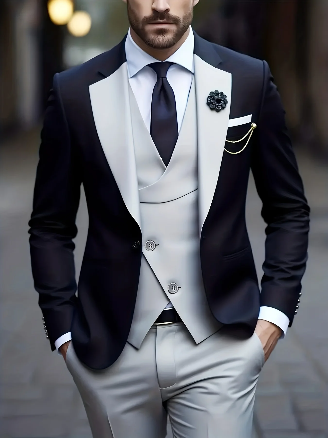 Men's 3-piece suit, green fruit collar, large suit, suit pants, formal tie, wedding dress, vest, work uniform, holiday gift.