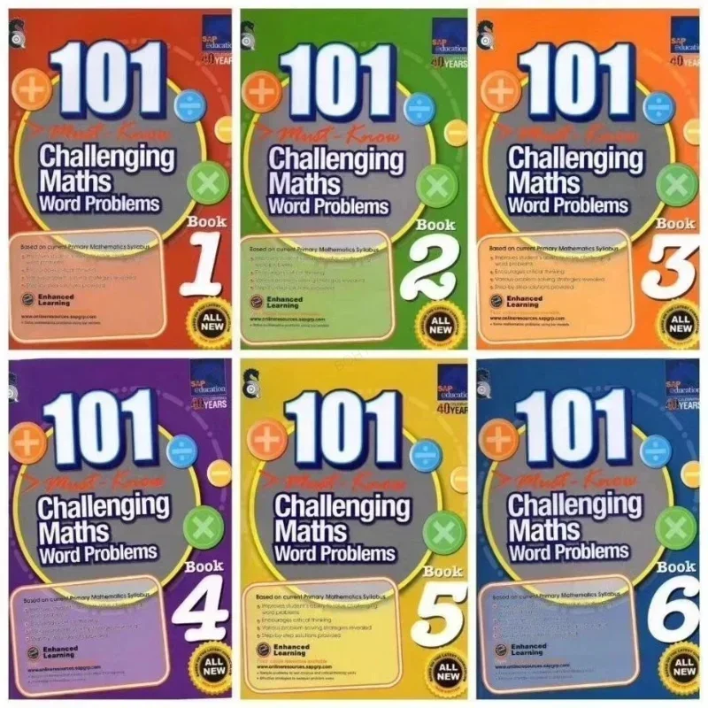 Math Practice Math Book, Desafiante, Matemática, Problemas de Palavras, Singapore Primary School, Grade 1-6, 6 Books Set, 6 Books