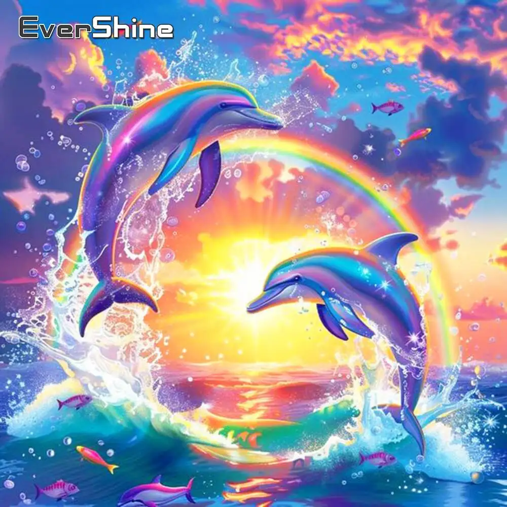 Evershine Neue Ankunft Diamant Mosaik Delphin Tier Acryl Handwerk Liefert Diamant Malerei Sonnenuntergang Stickerei Urlaub Geschenke
