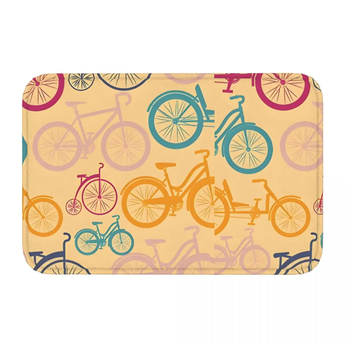 Bike Pattern Bath Mat Multi Color Bicycles Doormat Flannel Carpet Balcony Rug Home Decoration