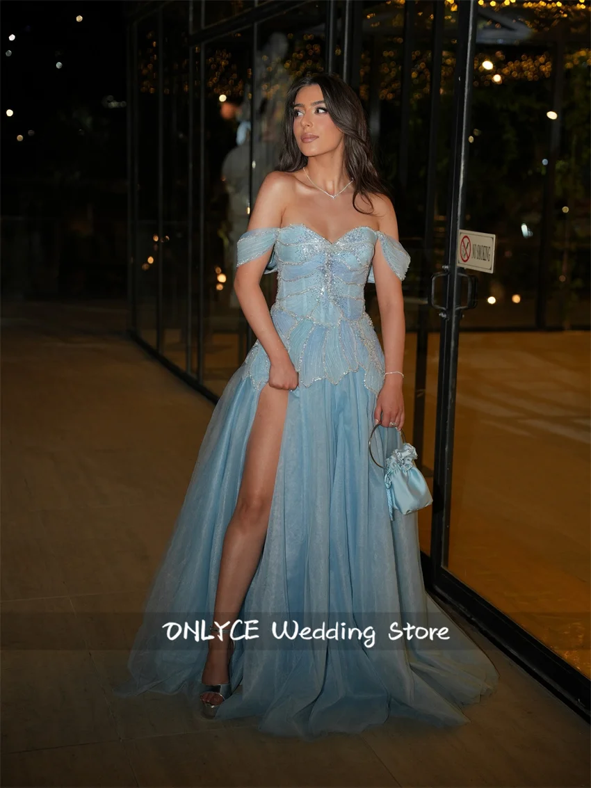 

Sky Blue Prom Dress Exquisite Wedding Party Dress Beading Crystals Evening Party Gown فساتين مناسبة رسميةCustomized