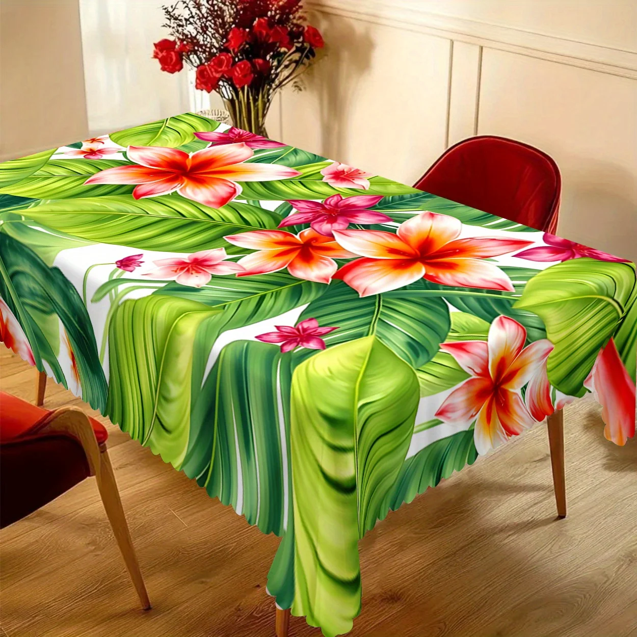 Tropical Flowers Leaves Tablecloth for Table Decor Summer Watercolor Floral Leaf Kitchen Dining Table Cloth Holiday Party Decor