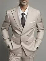 Fashion New Men's Leisure Boutique Business Banquet Solid Color Wedding Double Breasted Slim Fit Suit Blazers Jacket Pants 5