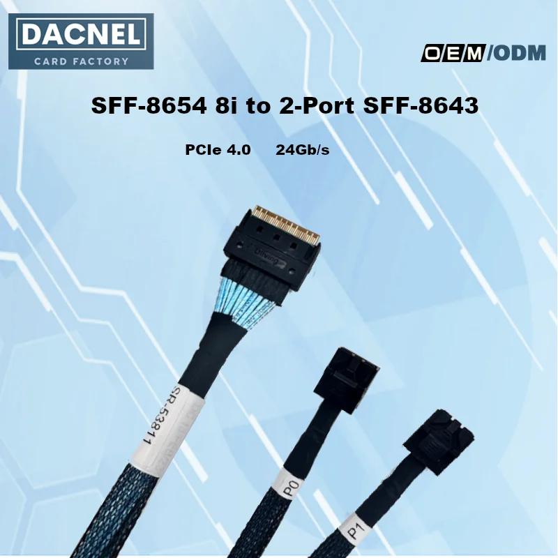 Cavo PCIe4.0 SFF-8654 da 8i a 2 porte SFF-8643 da 80 cm