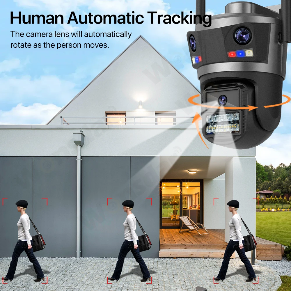 Three Lens 12MP HD Outdoor WIFI IP Camera 8MP/6MP Dual Screen PTZ Camera Ai Human Detection iCsee APP CCTV Video Security Cam
