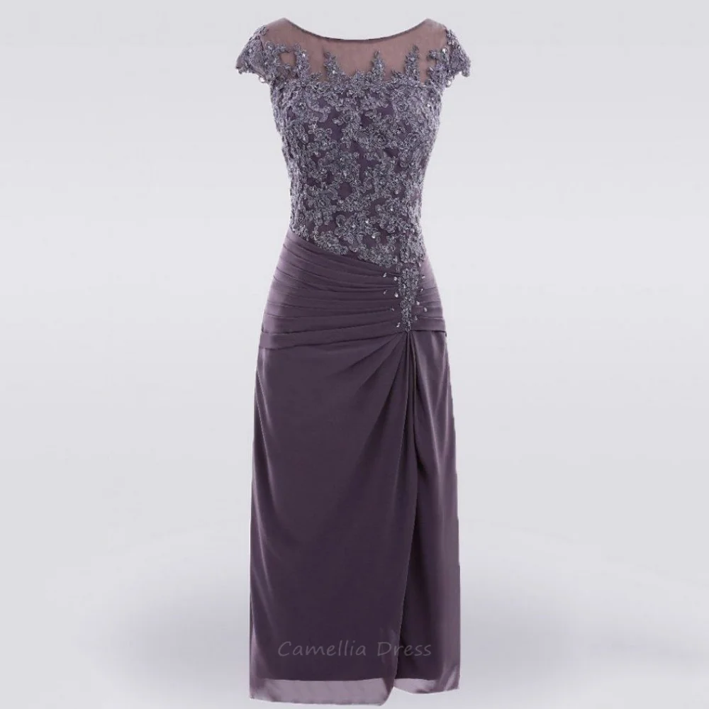 

Customized A Line Mother of the Bride Dress Vintage Chiffon Wedding Guest Gown Elegant Appliques Evening robe mother of bride