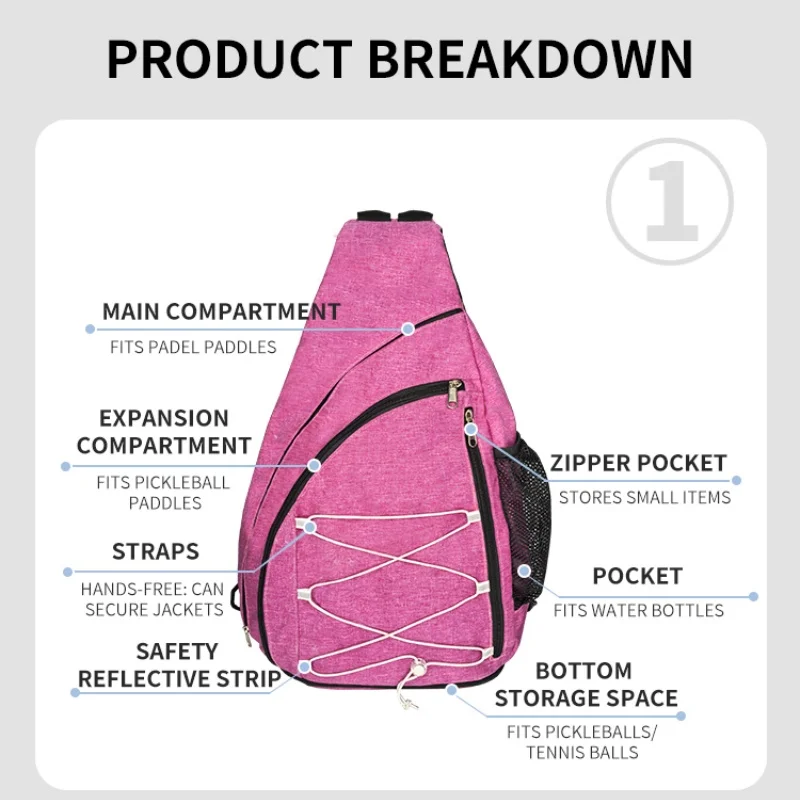 Tennis Padel Paddle Bag Large Capacity Portable Men Women Crossbody Handbag Oxford Cloth Reflective Sport Bag For Pickleball