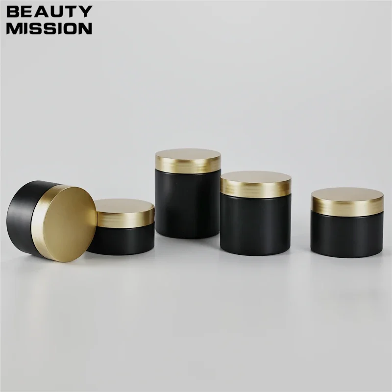 

100g-250g x 20 Empty Frosted Black Plastic Jars With Gold Screw Lid Portable Cream Jar Makeup Nail Art Pot Box Storage Container