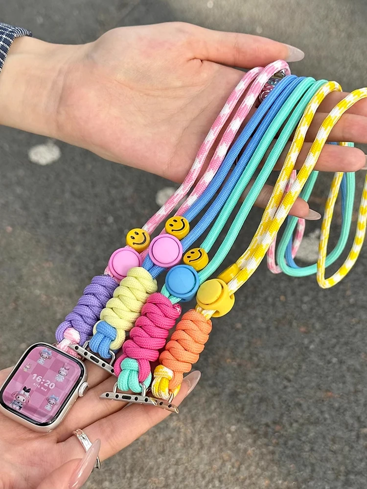 Nylon Lanyard Strap For Apple Watch Ultra 10 9 8 7 6 5 Se 4 Colorful Paracord Band For iWatch 38mm 41mm 42mm 44mm 45mm 46mm 49mm