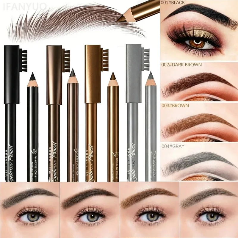 Waterproof Wooden Double-Ended Eyebrow Pencil Smooth Long Lasting Smudge Proof Eye Liner Pen 4 Colors Matte Chromogenic Makeup