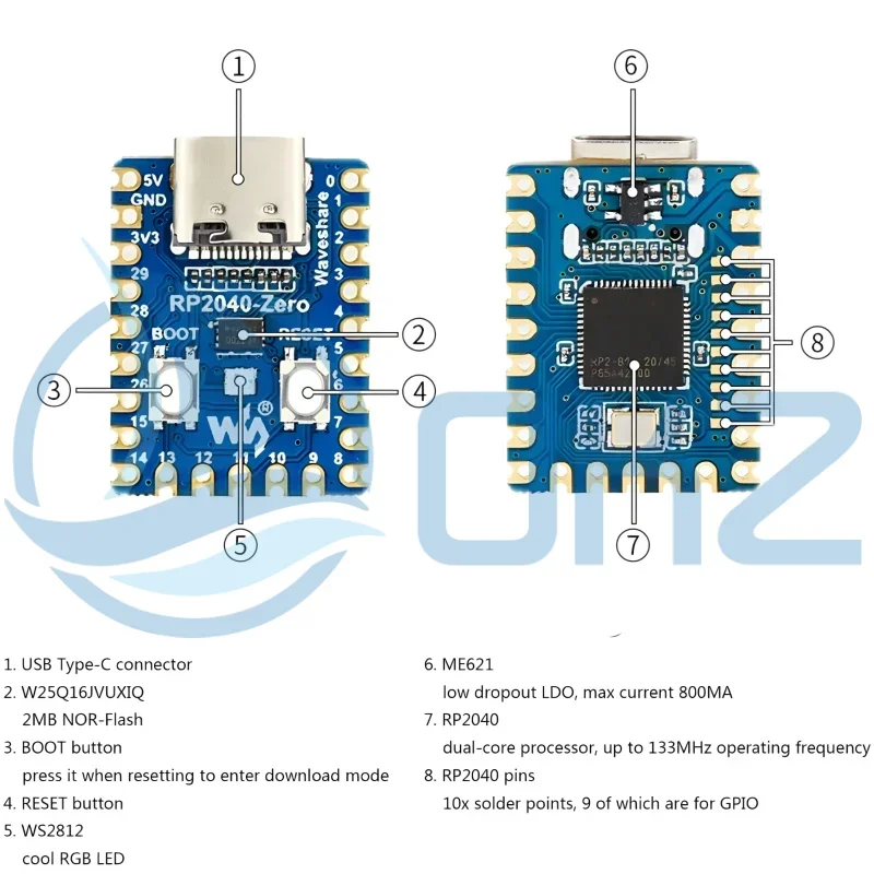 10PCS RP2040-Zero RP2040 for Raspberry Pi Microcontroller PICO Development Board Module Dual-core Cortex M0+ Processor 2MB Flash