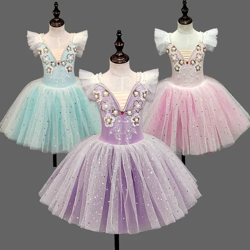 Imagen 2 del producto Falda de Ballet para niños, vestido de baile para niñas, tutú, disfraz de actuación, ropa de Ballet de princesa de flores para niñas, Vestidos de bailarina para niños