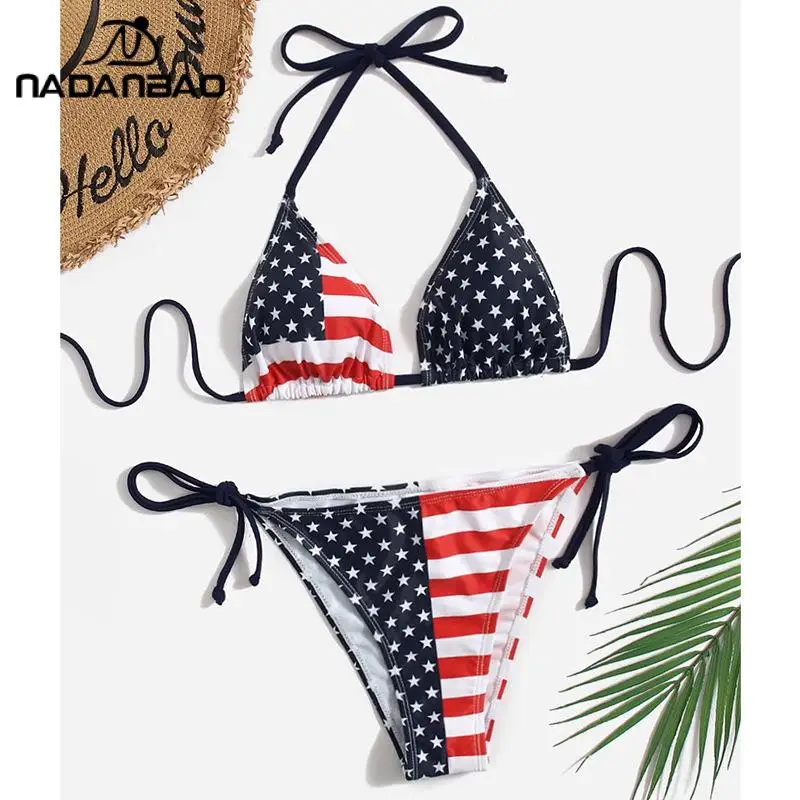 2023 Bikinis Mujer Women Bikinis Swimwear Beach Wear American Flag Bikini 3D Printed Sexy Swimsuit Bathing Suits