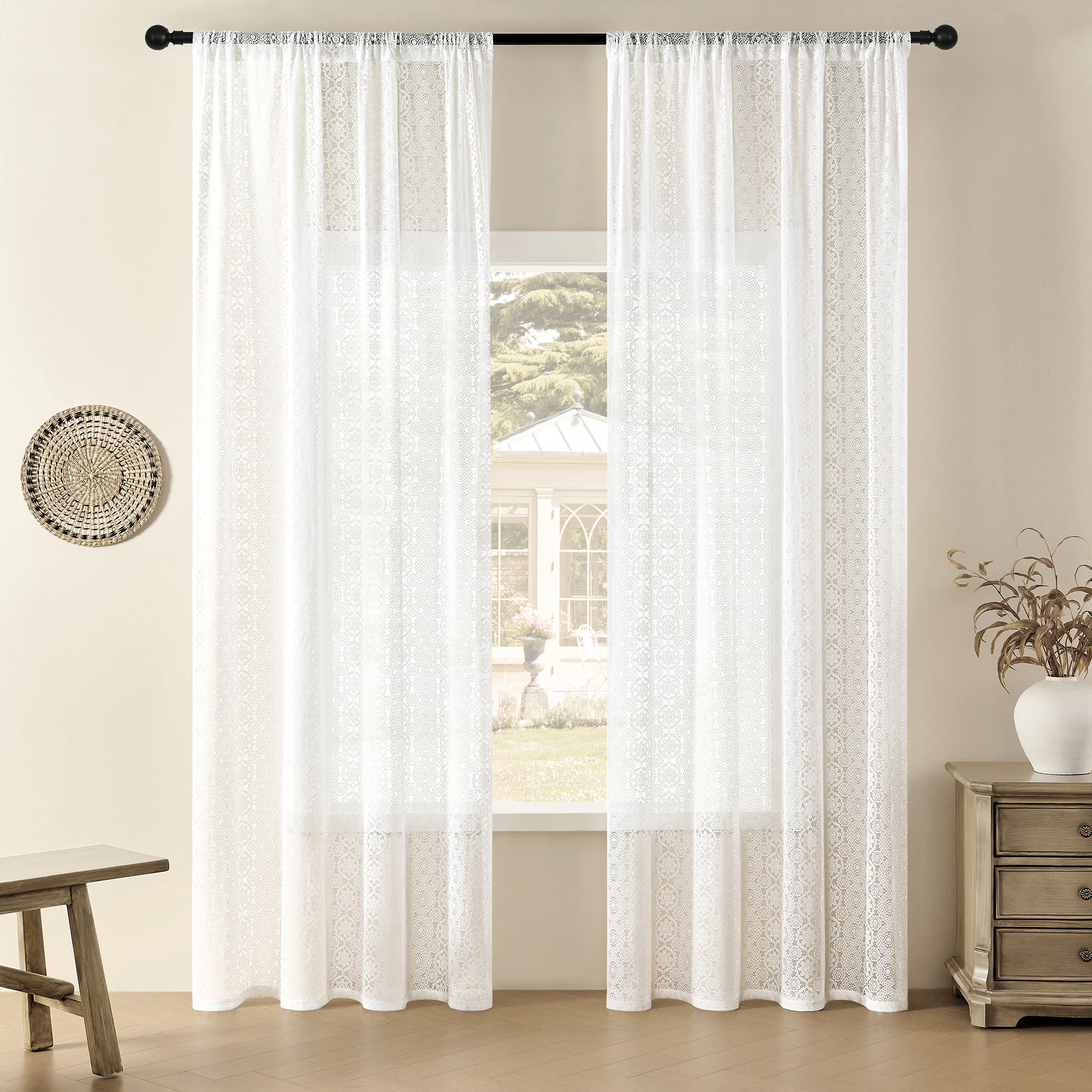 Pannello per tende in pizzo trasparente con ricamo floreale vintage sole - Privacy e filtraggio della luce, lavabile in lavatrice, perfetto per il balcone vivente