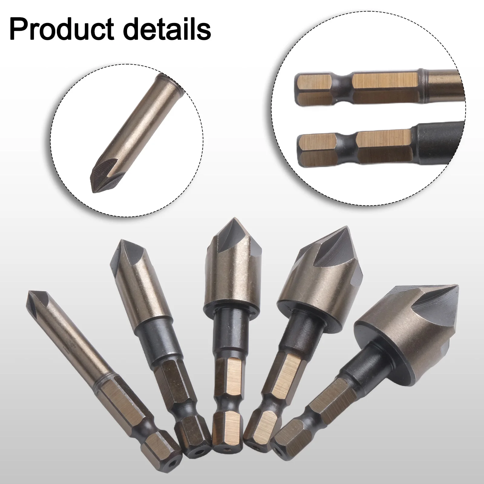 

5pc Countersink Drill Bit 5 Flute Chamfering Cutter Drill Wood Metal Hole Cutter 1/4 3/8 1/2 5/8 3/4 Inch Counter Sink Drill Bit