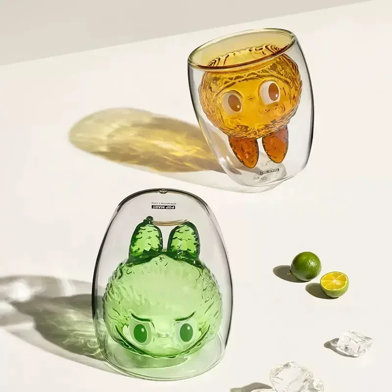 In stock Blind Box Labubu The Monsters Cheers Double Layered Glass Cup Cute Water Cup Handmade Decoration Model Birthday Gift