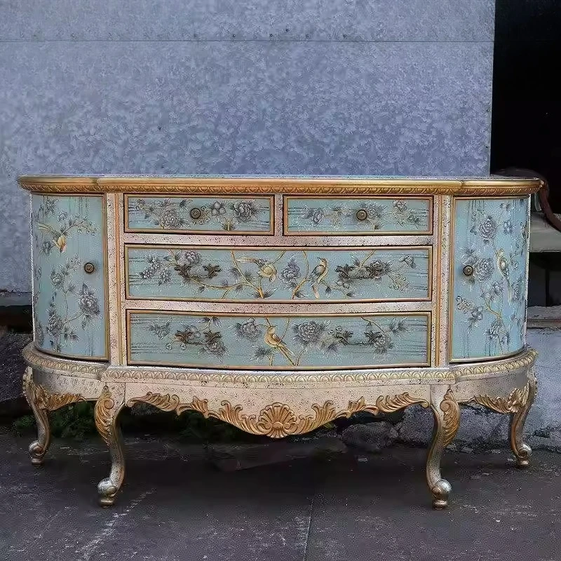 American solid wood foyer entrance cabinet European luxury hand-painted flowers and birds dining side living room decoration