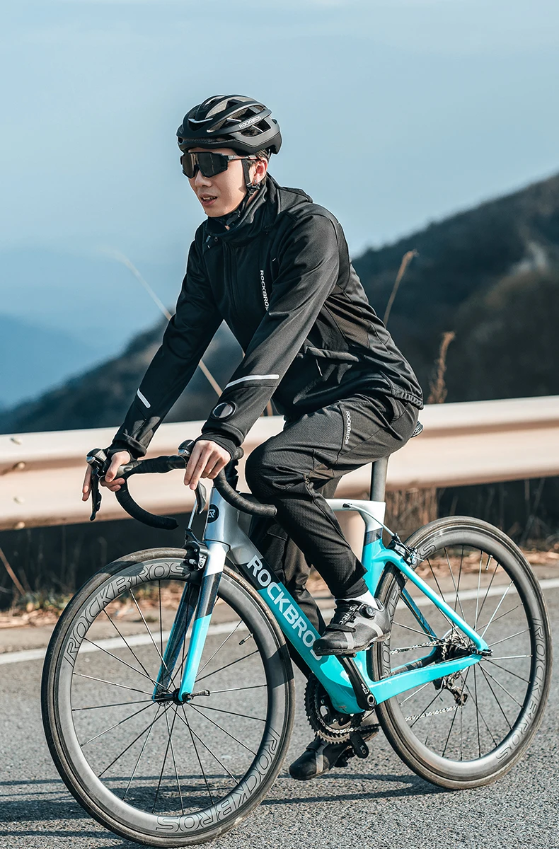 ROCKBROS Winter-Fahrradjacke mit Kapuze, warmes Fleece, thermisch, winddicht, lange Ärmel, Fahrrad-Oberteil, Mantel, Herren-Fahrrad-Windbreaker-Kleidung – Detail 7