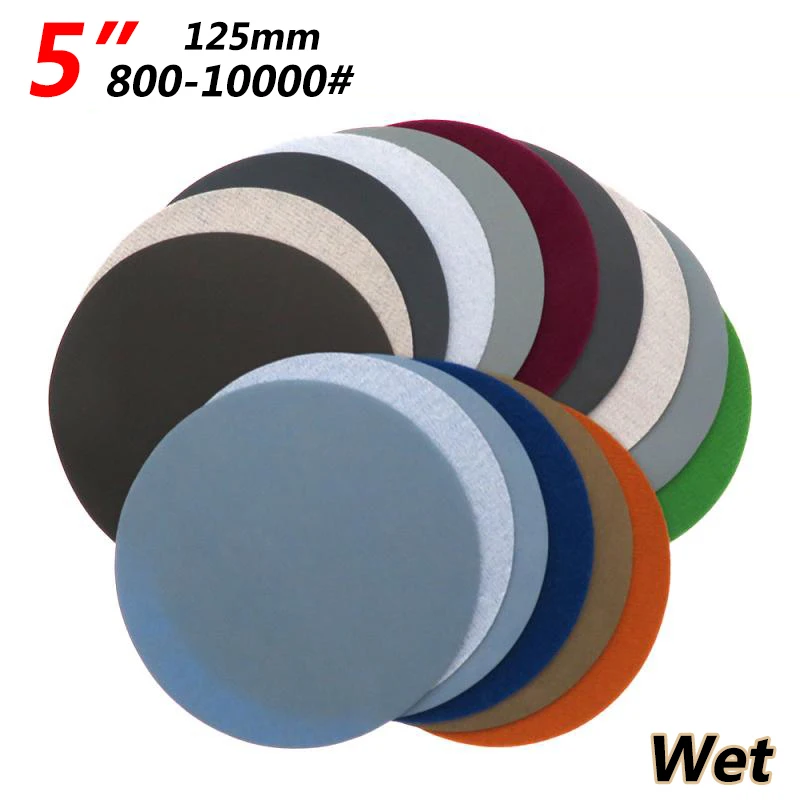 

3-100pcs 5" 125mm Wet Sanding Disc Grit 800-10000# Flocked Sandpaper Disc Hook&Loop Pad For Abrasive Grinding Polishing Tool