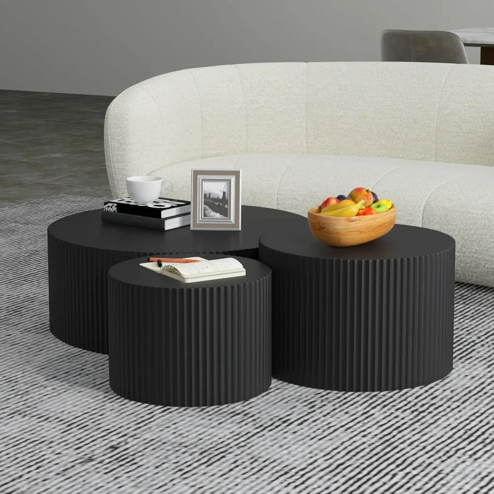 Modern Nesting Coffee Table Set, 3-Piece Round Wood Accent Side Tables
