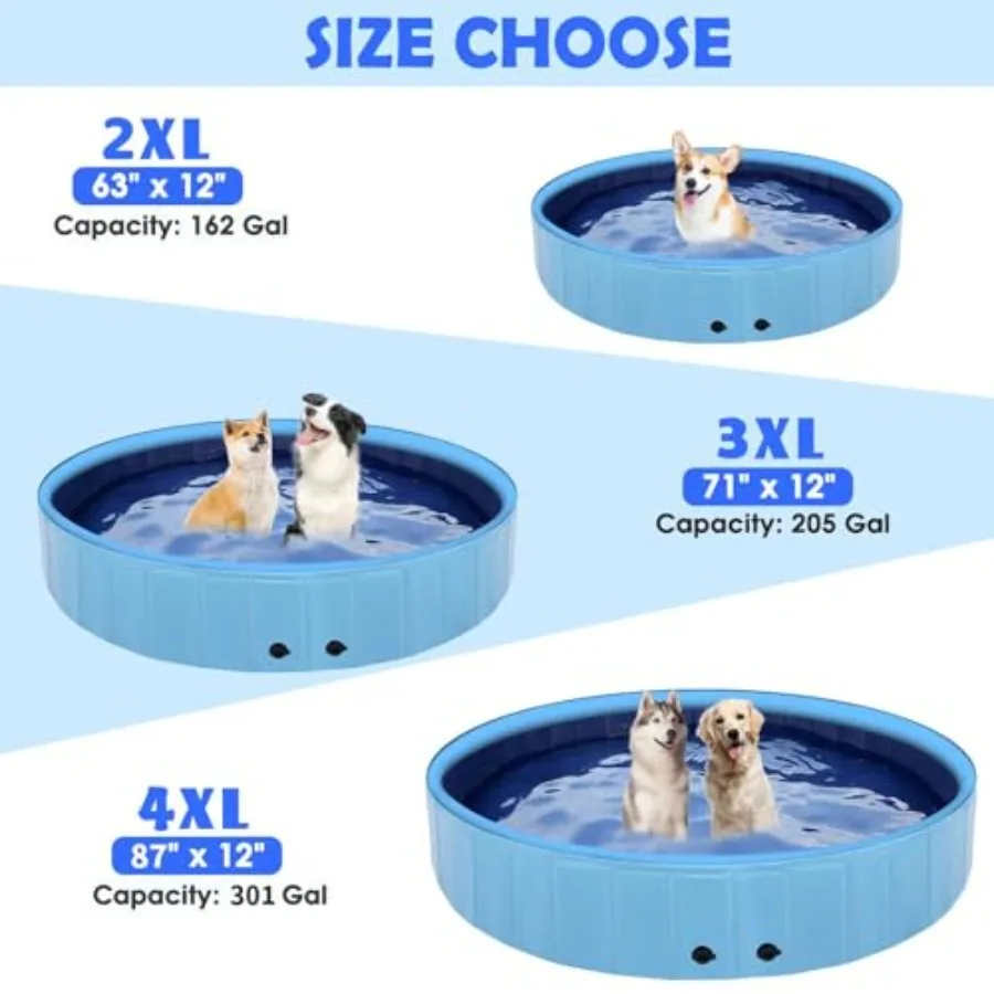 87インチ大型犬用プール、スプリンクラー付き2-in-1折りたたみ式スイミングプール、滑り止め硬質プラスチック製スプラッシュスプリンクラー付きキッズプール（屋外用）