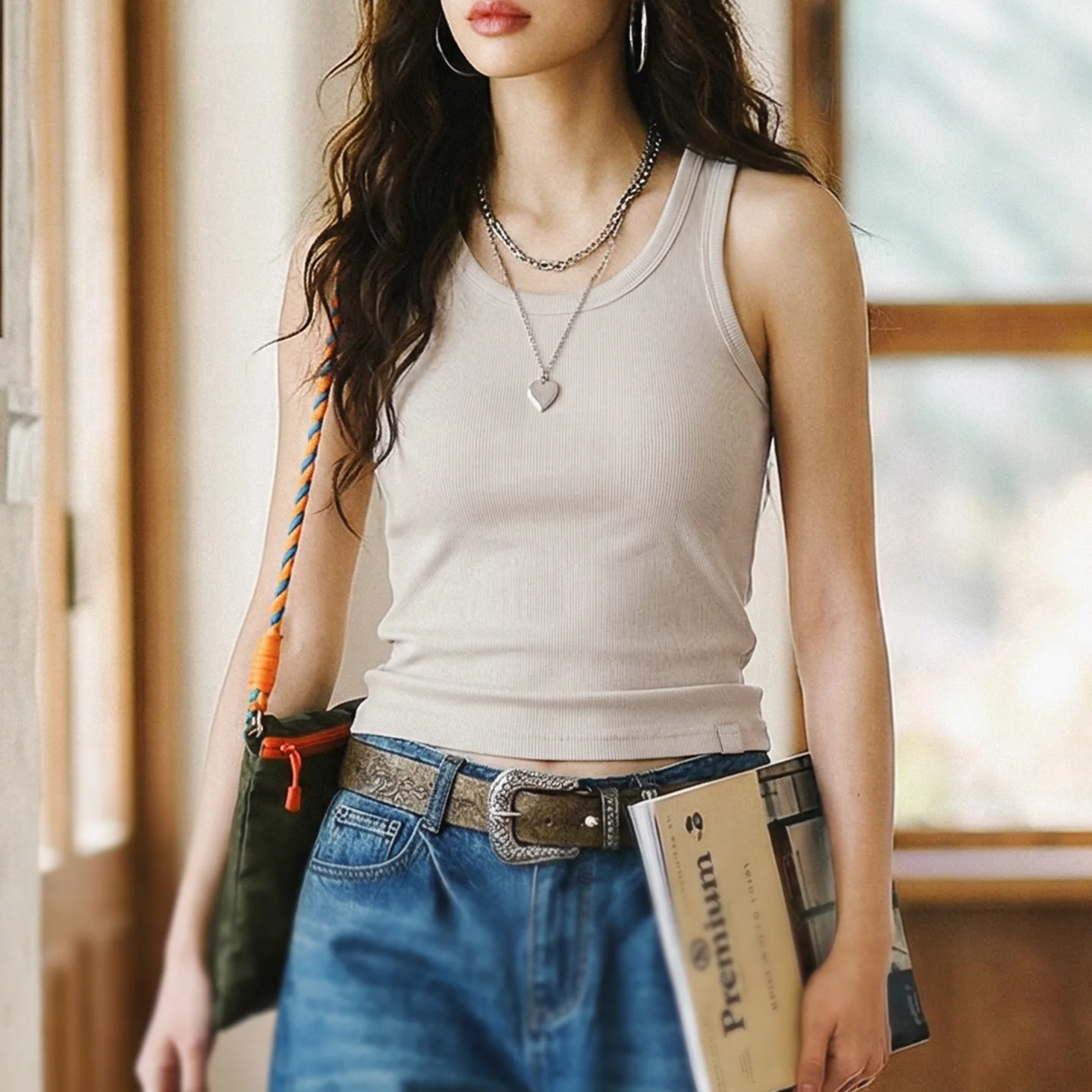 Maden Women's Built-In Bra Racerback Tank Top Padded Sleeveless Camisole Casual Rib Layering Solid Vest Top Spring Summer