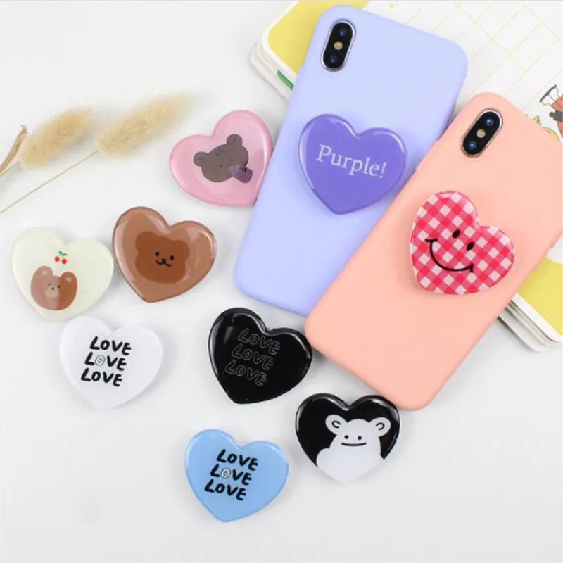 Heart Shape Bear Korean Style Expanding Mobile Phone Holder Mount Phone Socket Fold Pocket Desktop Bracket Stand Holder