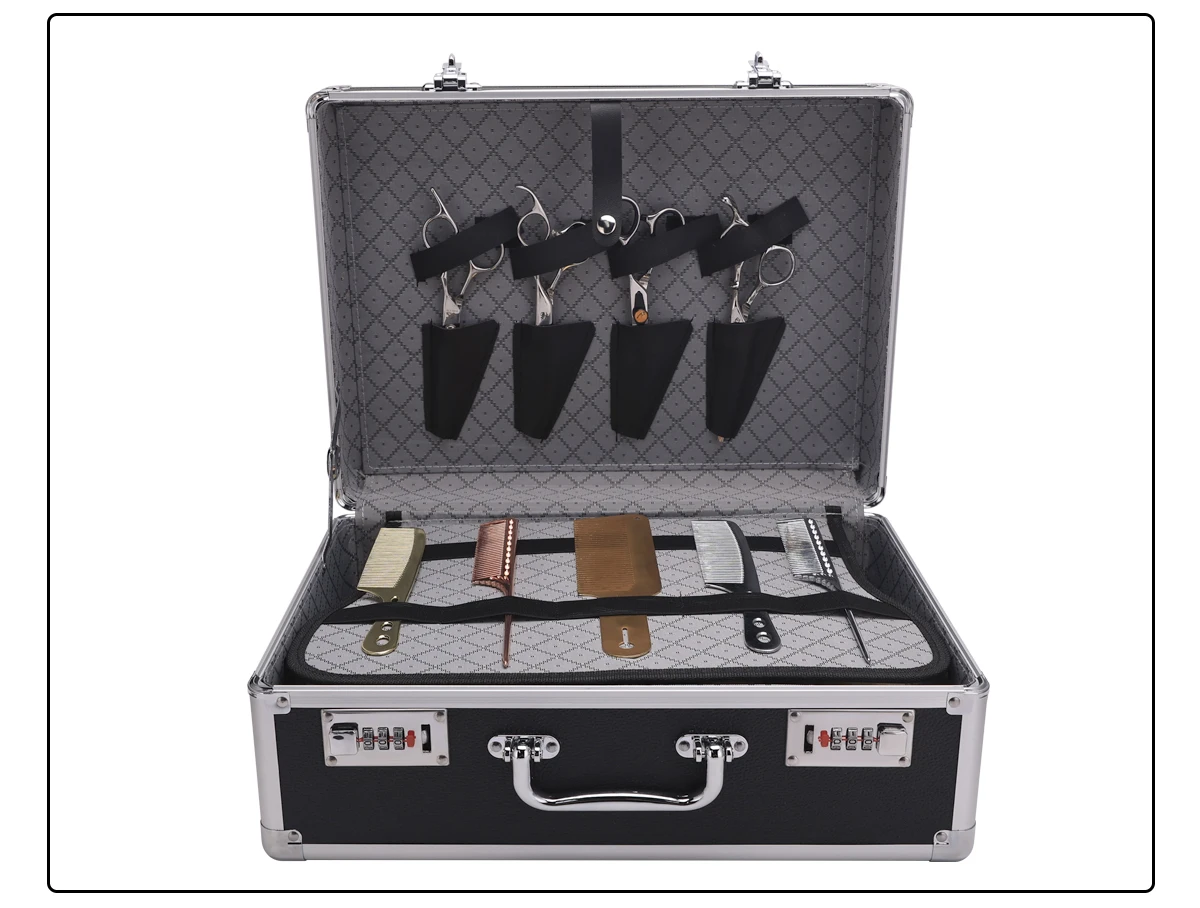Sliver Aluminum Tool Storage Box Password Lock Portable Suitcase Professional Hairdressing Large Capacity Salon Carrying Box