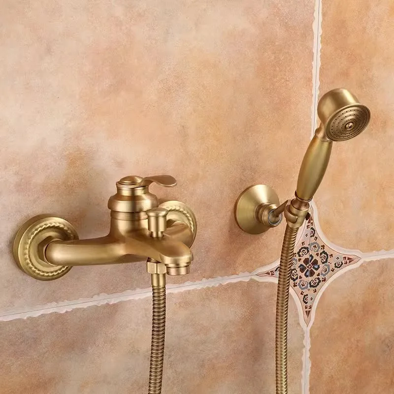 Antique Bronze Bathtub Shower Faucet Set Wall Mounted Bathrom Shower Faucet, Bathroom Cold & Hot Bath and Shower Mixer Tap Brass