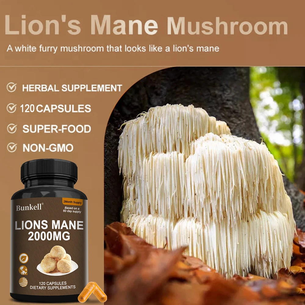 Organic Lions Mane Mushroom Capsules 2000mg, Support Brain Cognitive Focus Memory Sleep Immune Digestive & Mood Wellness view 4
