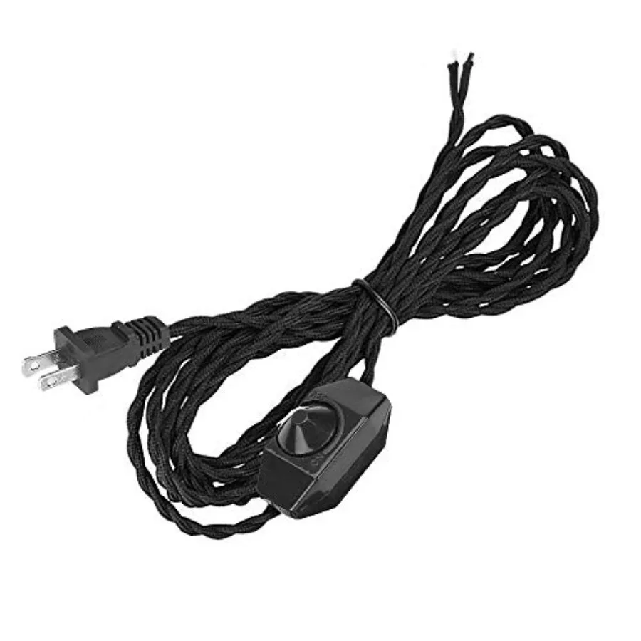 SKIVTGLAMP 8.2' Braided Wire with Dimmer Weave Rope for DIY Retro Style Replacement Open Wires Dimmable Switch Plug-in Cord
