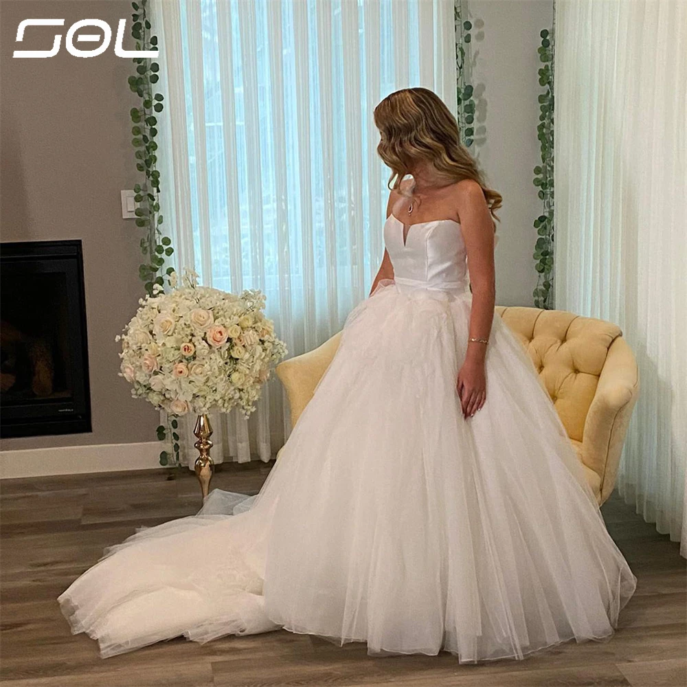 Sol Simple Sweetheart Big Bow Tulle abito da sposa BOHO Illusion senza maniche Backless Ball Gowns Sweep Train Vestido De Novia